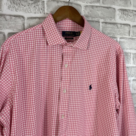Polo Ralph Lauren Performance Light Pink Gingham Long Sleeve Button Up Shirt XL - Picture 1 of 8